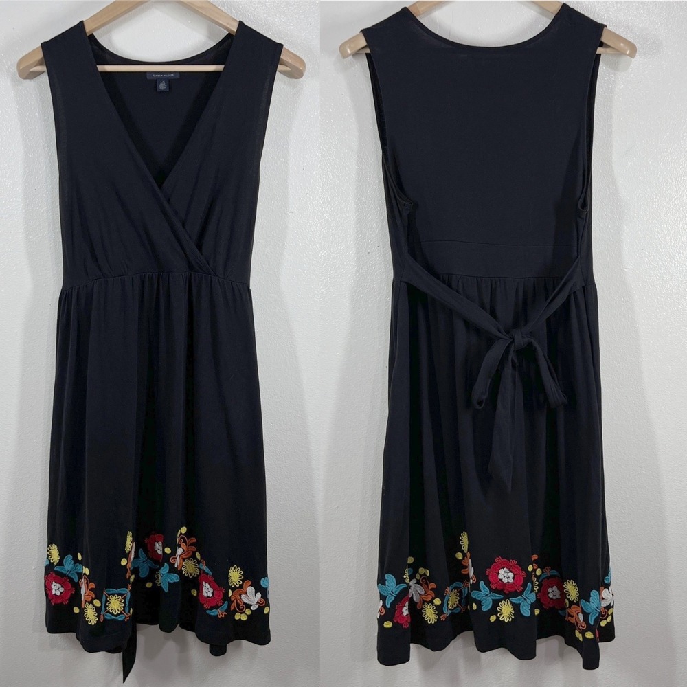 Tommy‎ Hilfiger Black Dress Womens Large Floral Embroidered Sleeveless Casual